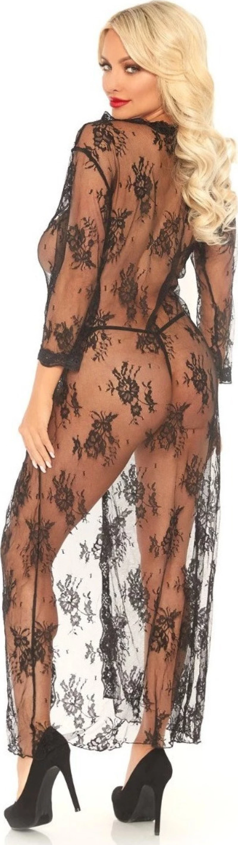 Leg Avenue 86102 Lace Robe & Thong Black