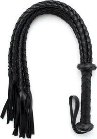 Naughty Toys Μαύρο Πλεκτό Χειροποίητο Δερμάτινο Μαστίγιο Με Λουριά 75cm Μαύρο