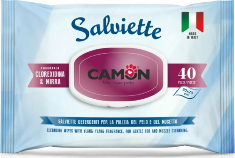 Camon Μαντηλάκια για Σκύλους & Γάτες με Άρωμα Μύρου & Χλωρεξιδίνη 40τμχ