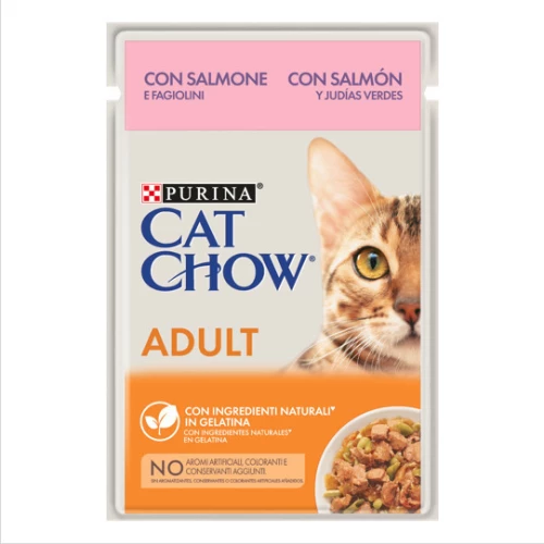 Purina Cat Chow Adult Σολομός & Πράσινα Φασολάκια σε Ζελέ 85gr