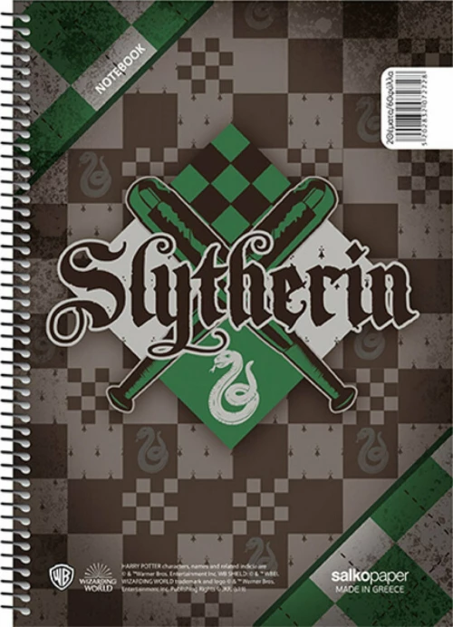 Salko Paper Σπιράλ Τετράδιο Ριγέ Α4 180 Φύλλων 3 Θεμάτων Harry Potter Slytherin Πράσινο