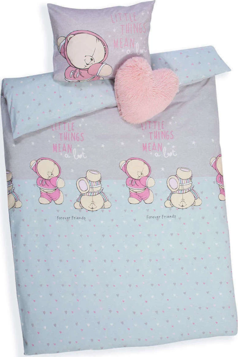 Nef-Nef Σετ Σεντόνια Forever Friends Little Things 170x260cm Grey-Aqua