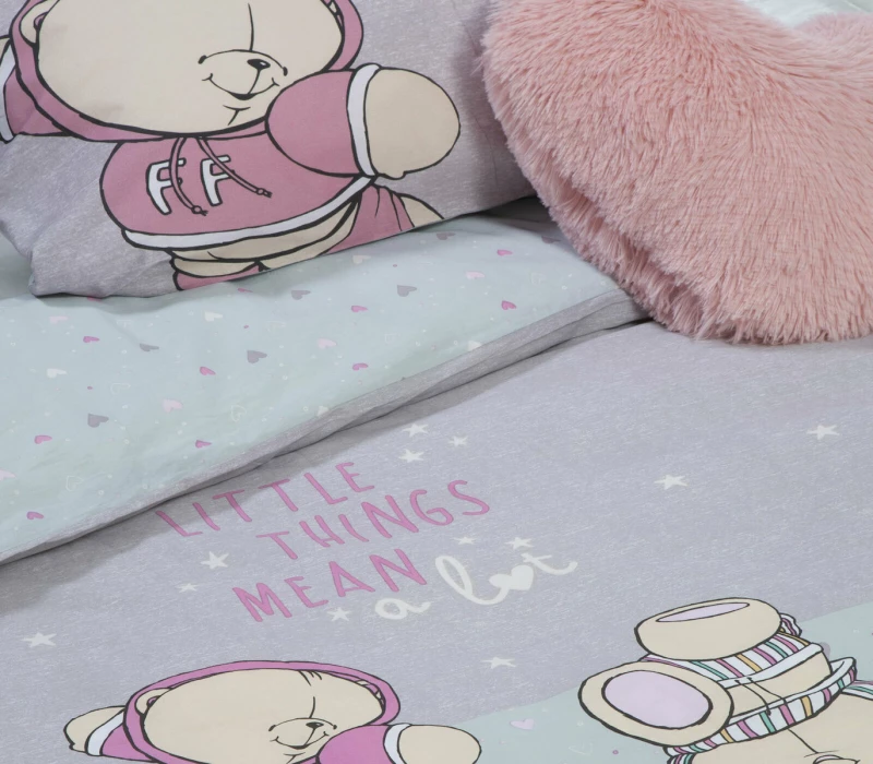Nef-Nef Σετ Σεντόνια Forever Friends Little Things 170x260cm Grey-Aqua