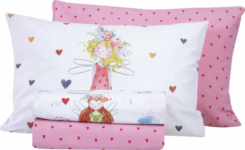 Nef-Nef Σετ Σεντόνια Rainbow Girls 170x260cm White-Pink