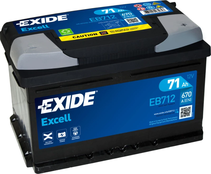 Exide Μπαταρία Αυτοκινήτου / Σκάφους Excell EB712 με Χωρητικότητα 71Ah