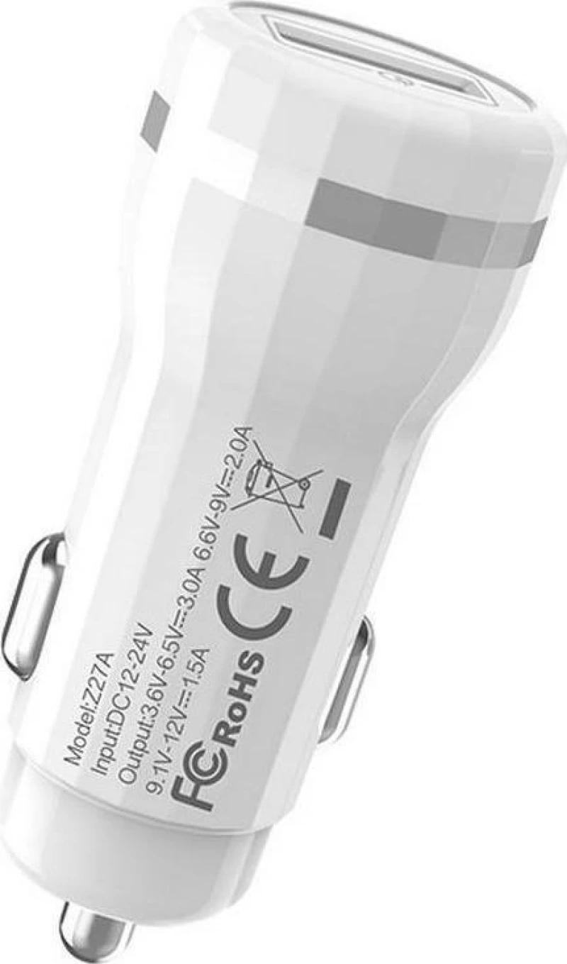 Φορτιστής αυτοκινήτου Hoco Z27A 1.5Ah quick charge 3.0 usb white