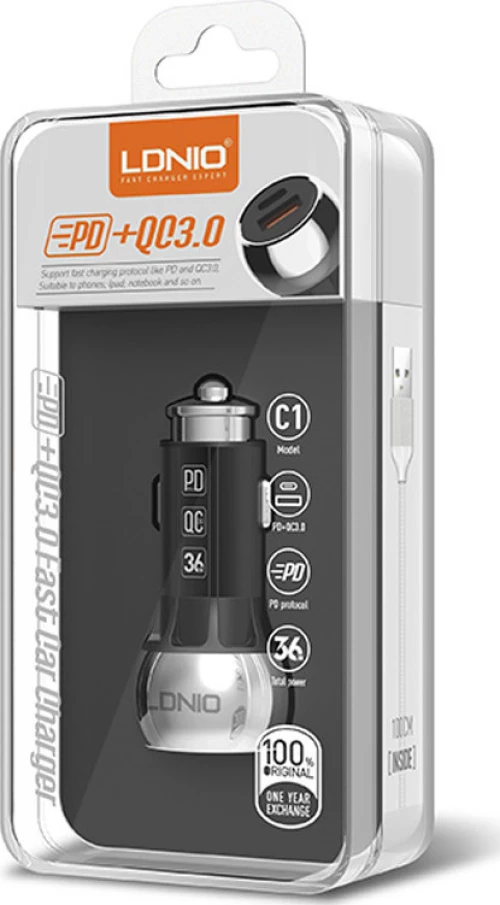 Ldnio C1 PD Dual USB 36W & Type-C Cable