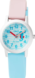 Q&Q Vs49J001Y Kids Pink-Light Blue Rubber Strap