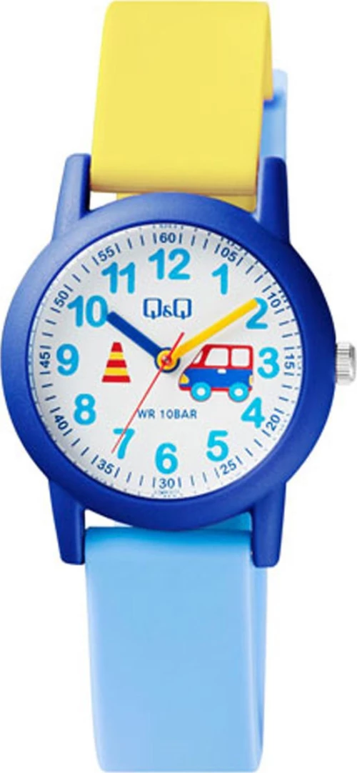 Q&Q Vs49J010Y Kids Yellow-Light Blue Rubber Strap