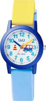 Q&Q Vs49J010Y Kids Yellow-Light Blue Rubber Strap