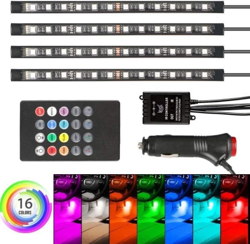 Ταινία Led Αυτοκινήτου Εσωτερικού Χώρου 4 τεμ 12V RGB 4 x 6W με Τηλεχειριστήριο