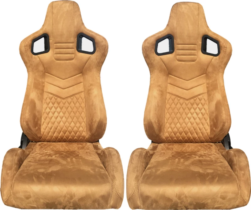 Auto Gs Καθίσματα Bucket RS Suede Alcantara Μπεζ με Μπεζ Ραφές Σετ 2 Τεμ