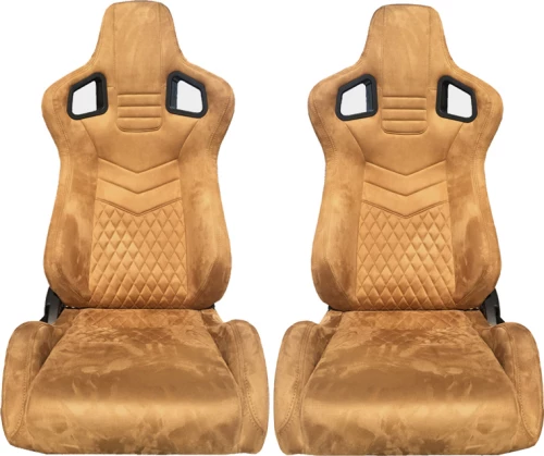 Auto Gs Καθίσματα Bucket RS Suede Alcantara Μπεζ με Μπεζ Ραφές Σετ 2 Τεμ