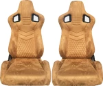 Auto Gs Καθίσματα Bucket RS Suede Alcantara Μπεζ με Μπεζ Ραφές Σετ 2 Τεμ